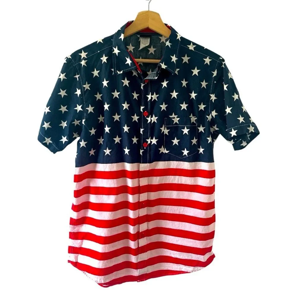 Fifth Sun American Flag Shirt Medium Stars Stripes Short Sleeve July 4th Festive - Picture 1 of 2